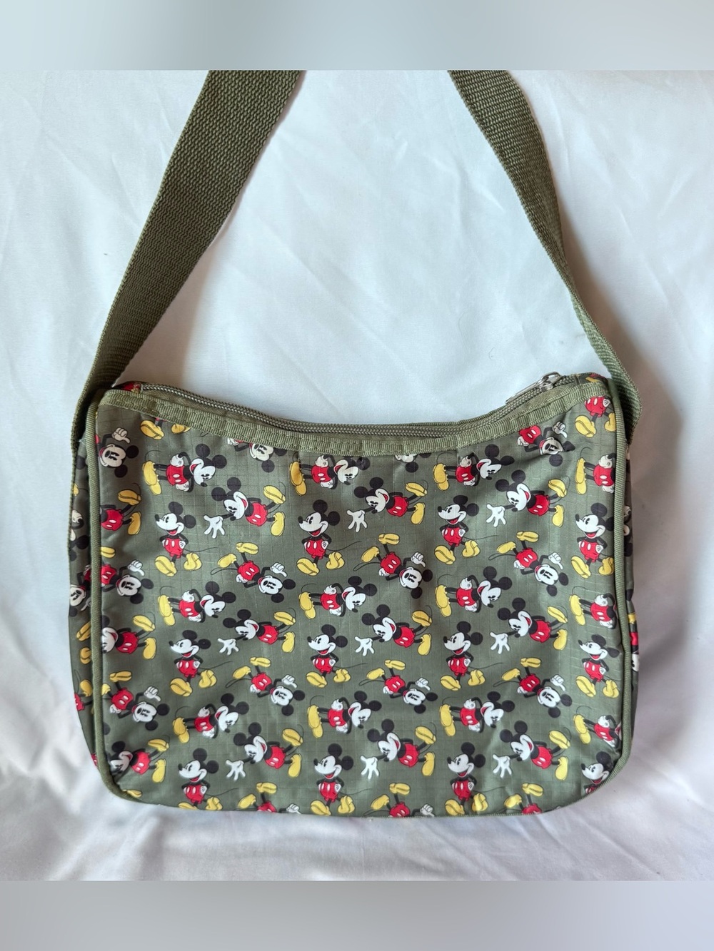 Bag Purse Disney Mickey Mouse Olive Green Canvas Print Hand Shoulder Never Used